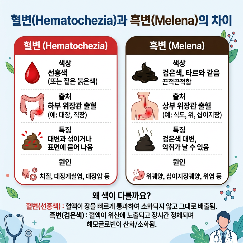 Hematochezia와 Melena 차이｜혈변과 흑색변의 원인, 특징 및 간호 중재