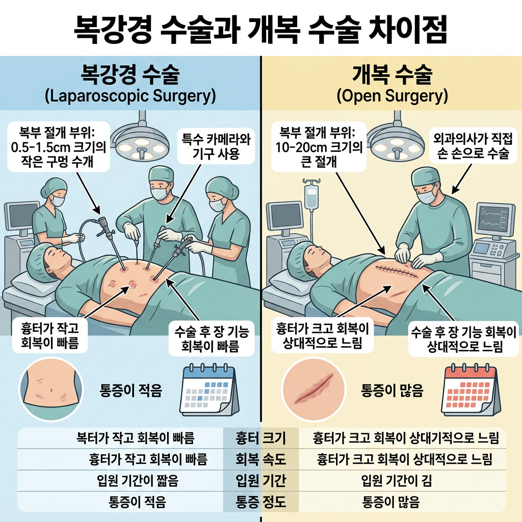 복강경 수술과 개복 수술 차이점｜수술 방법, 장단점 및 수술 후 간호