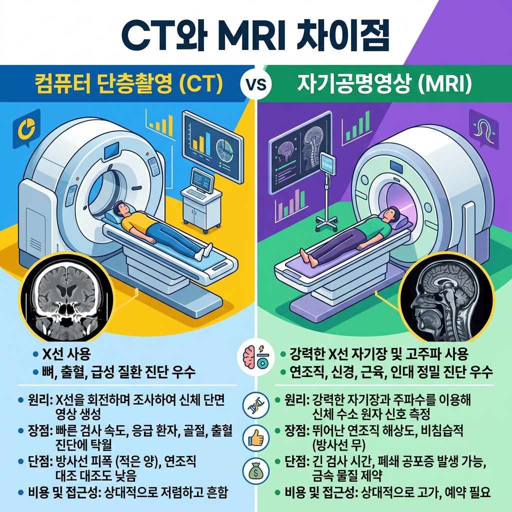 CT와 MRI 차이점｜검사 원리, 검사 방법, 조영제 및 간호 핵심