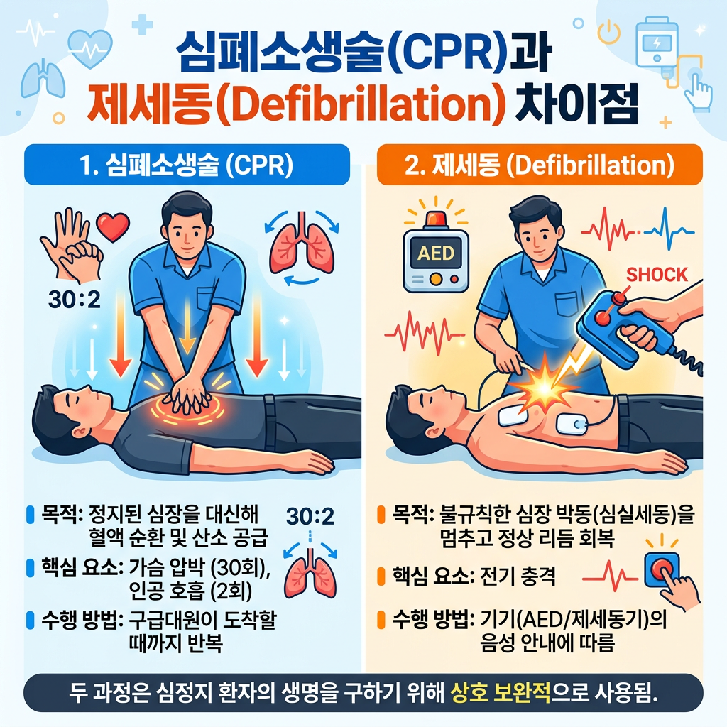 CPR과 Defibrillation 차이점｜심폐소생술, 제세동 및 간호 핵심